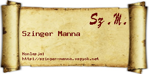 Szinger Manna névjegykártya